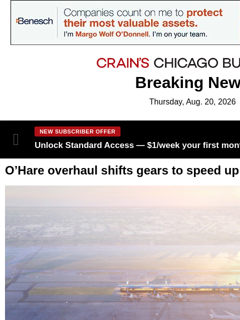 crainalerts newsletter: O’Hare overhaul shifts gears