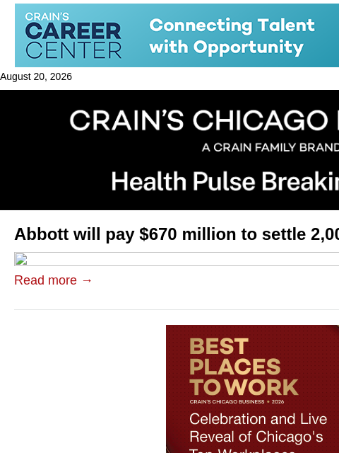 crainalerts newsletter: More Abbott baby formula settlements