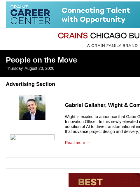 crainalerts newsletter: Crain's Chicago Business - People on the Move
