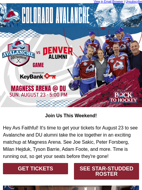 thecoloradoavalanche newsletter: 🏔️ See Avalanche Alumni Take the Ice THIS WEEKEND