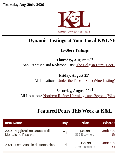 klwines newsletter: Discover Belgian Beer, Tuscan Treasures, & Roam Th...