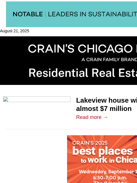 crainalerts newsletter: Lakeview house on triple-wide lot hits the market