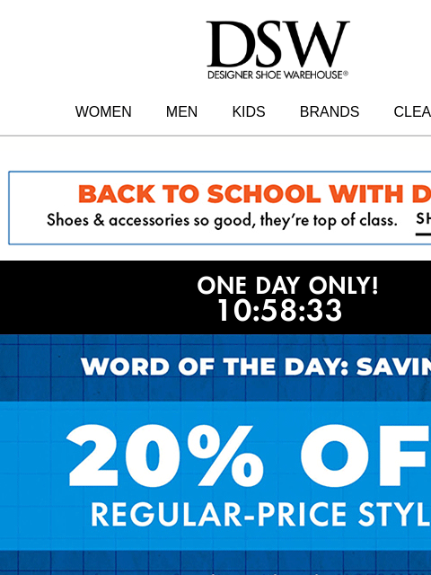 dsw newsletter: Open for 20% off 💌