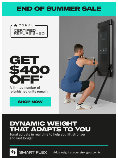 tonal newsletter: Save $400 on Refurbished Tonal 1