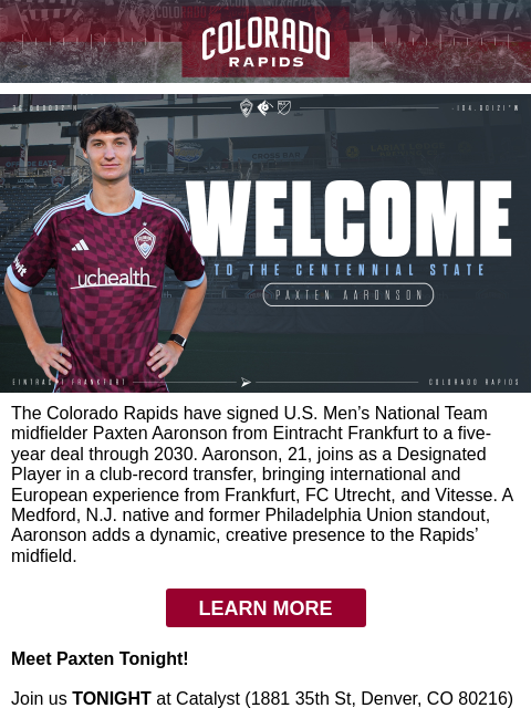 thecoloradorapids newsletter: Welcome Paxten Aaronson!