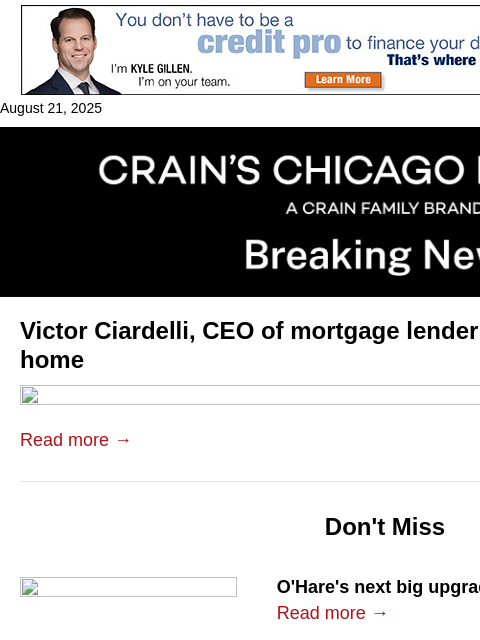 crainalerts newsletter: Victor Ciardelli, CEO of Rate, sells Hinsdale home