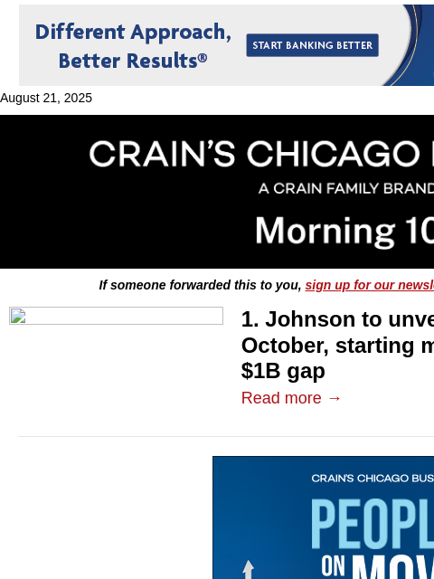 crainalerts newsletter: Johnson’s budget reveal gets a date
