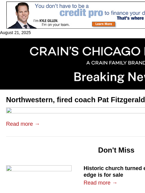 crainalerts newsletter: Northwestern, ex-coach Fitzgerald reach settlement