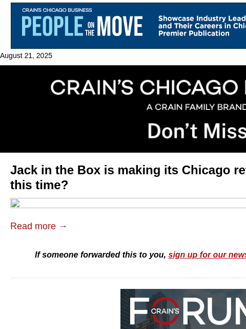 crainalerts newsletter: Jack in the Box makes its Chicago return