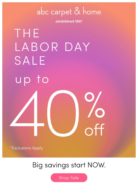 abchome newsletter: SALE. STARTS. NOW.