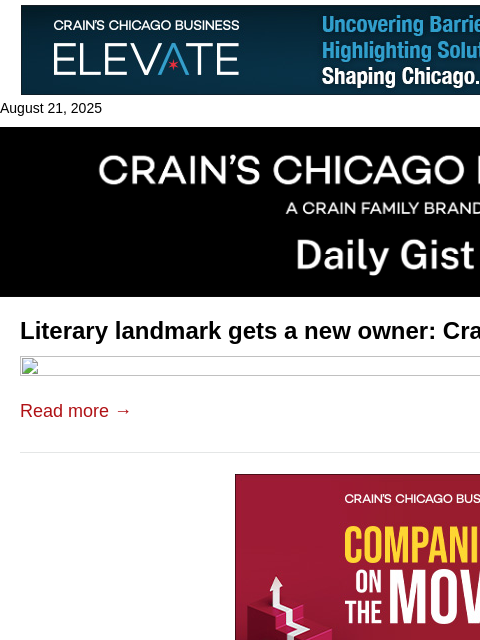 crainalerts newsletter: Literary landmark gets a new owner: Crain's Daily ...
