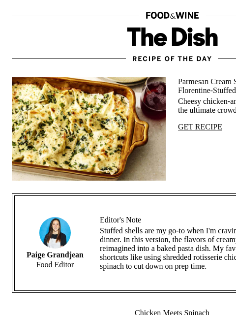 foodandwine newsletter: Chicken Florentine-Stuffed Shells