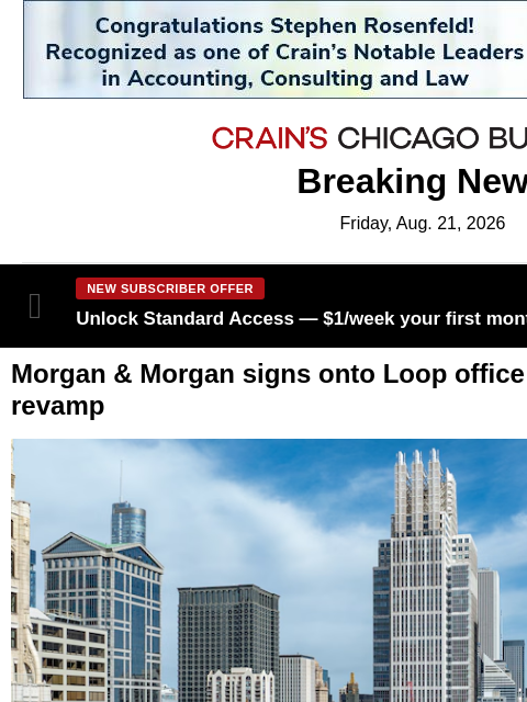 crainalerts newsletter: Loop tower poised for revamp inks big lease
