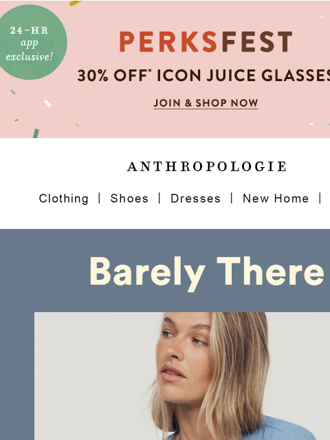 anthropologie newsletter: 30% OFF Icon Juice Glasses during Perksfest