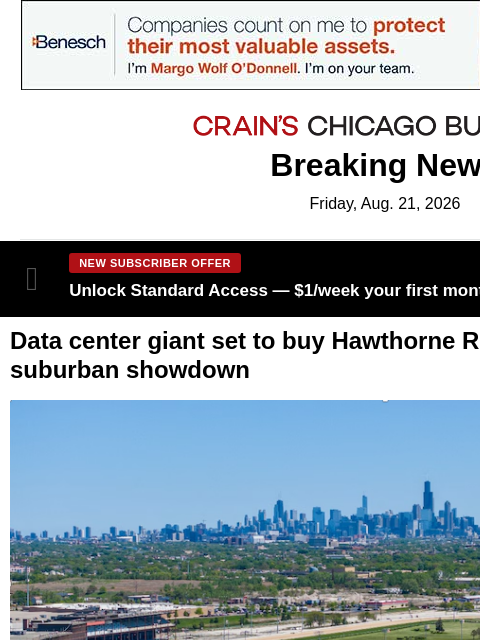 crainalerts newsletter: At Hawthorne, a data center deal sparks a showdown