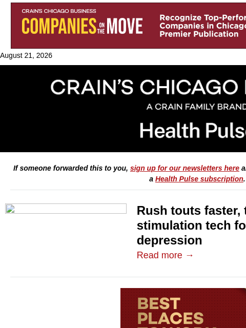 crainalerts newsletter: Rush tries new spin on 20-year-old tech