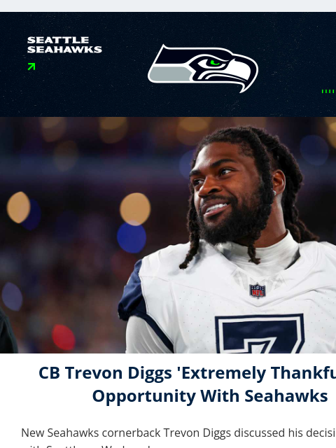 seahawksemail newsletter: CB Trevon Diggs Thankful For Opportunity With Seah...