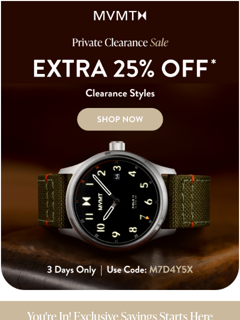 mvmt newsletter: You're Invited! Private Clearance Sale Starts Now