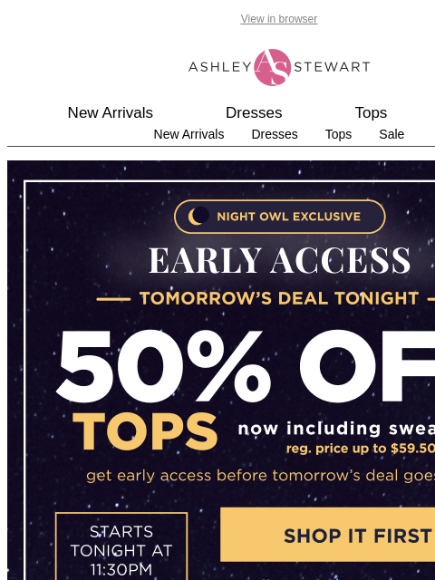 ashleystewart newsletter: 🦉Night Owl — 50% off SWEATERS