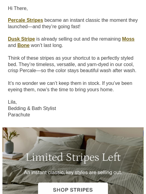 parachutehome newsletter: Low Stock Alert: Percale Stripes