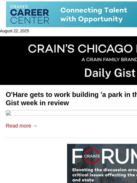 crainalerts newsletter: O'Hare gets to work building 'a park in the airpor...
