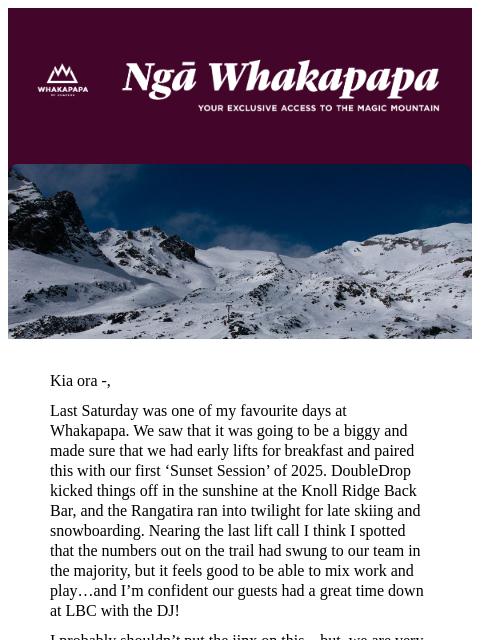 whakapapa newsletter: Your Maunga Update, 22 Aug 2025