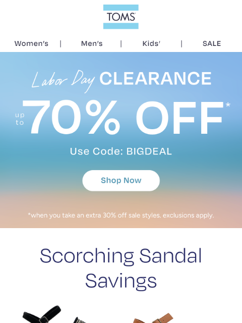 toms newsletter: Labor Day Clearance—Save up to 70% on Sunny Family...