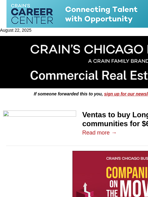 crainalerts newsletter: Ventas spends $600M for senior communities