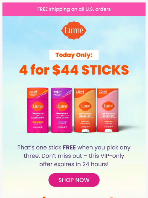 lumedeodorant newsletter: Today Only: 4 for $44 Sticks! ⚡