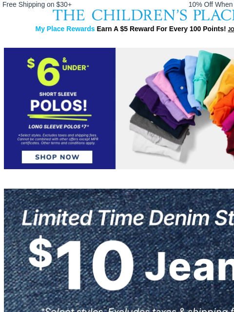 childrensplace newsletter: Starts *Today* $6 & Under Polos!