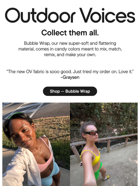 outdoorvoices newsletter: "The new OV fabric is sooo good..."