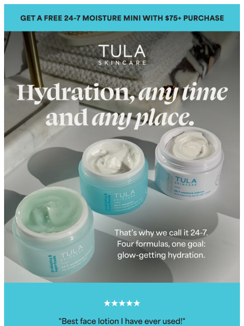 tula newsletter: "Best face lotion I have ever used!"