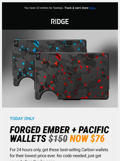 ridge newsletter: 24hrs: 49% Off Select Carbon Wallets