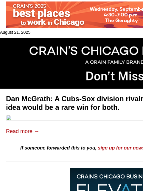 crainalerts newsletter: A Cubs-Sox division rivalry?