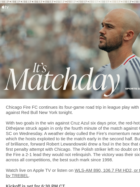 chicagofirefc newsletter: TONIGHT: Chicago Fire vs Red Bull New York