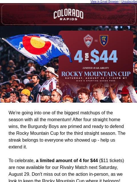 thecoloradorapids newsletter: THE FOURTRESS - 4 for $44 for 4 Home Wins in a Row...