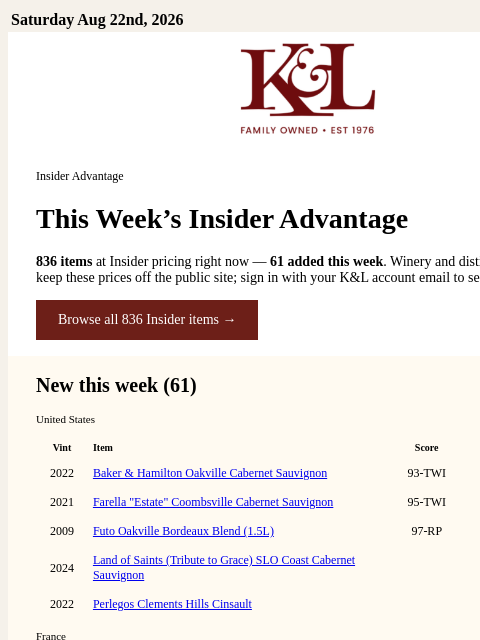 klwines newsletter: Insider's List