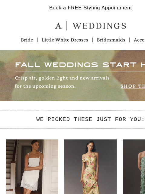 anthropologie newsletter: New arrivals for fall wedding season