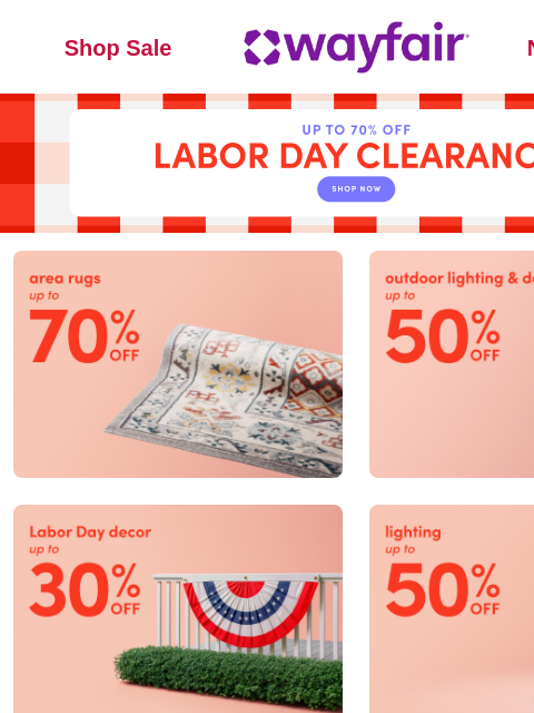 wayfair newsletter:  🔴 CLEARANCE ⚪ UP TO 70% OFF 🔵