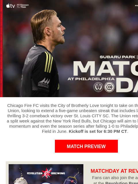 chicagofirefc newsletter: TONIGHT: Chicago Fire vs Philadelphia Union