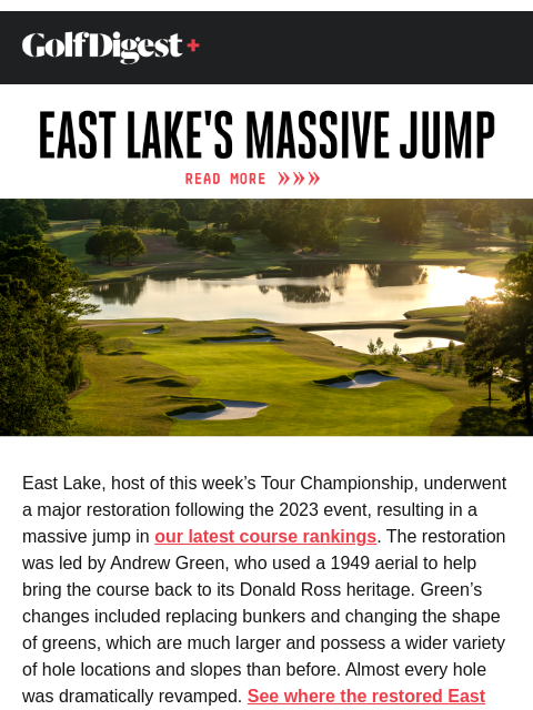 golfdigest newsletter: Revamped East Lake makes massive ranking jump