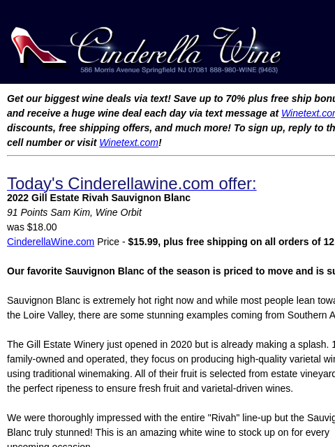 winelibrary newsletter: 2022 Gill Estate Rivah Sauvignon Blanc (96 WO) Fre...