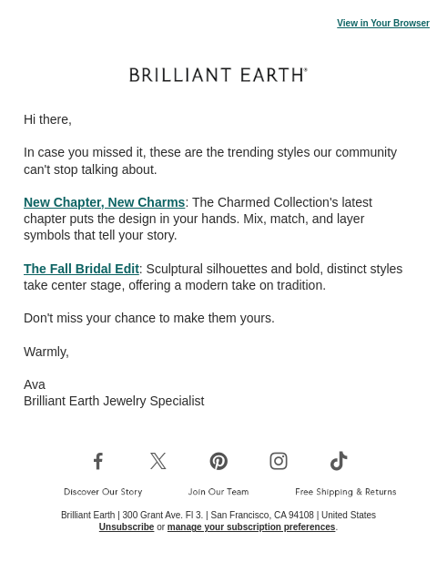 brilliantearth newsletter: Still time to catch these favorites