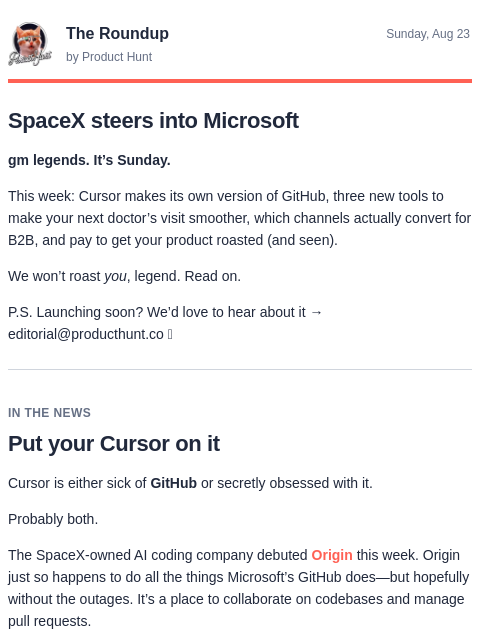 producthunt newsletter: 😸 Cursor for GitHub
