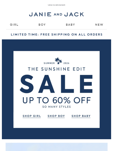 janieandjack newsletter: Enjoy free shipping + up to 60% off sale