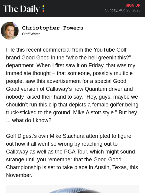 golfdigest newsletter: Good Good facing backlash for questionable ad