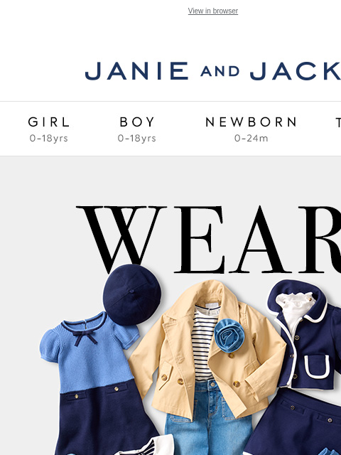 Featuring varsity blues and French-inspired looks. View in browser Stores Janie and Jack Girl Boy Newborn Tween Janie and Jack Girl Boy Newborn Tween Girl Boy Newborn Girl Newborn Boy Accessories Sale