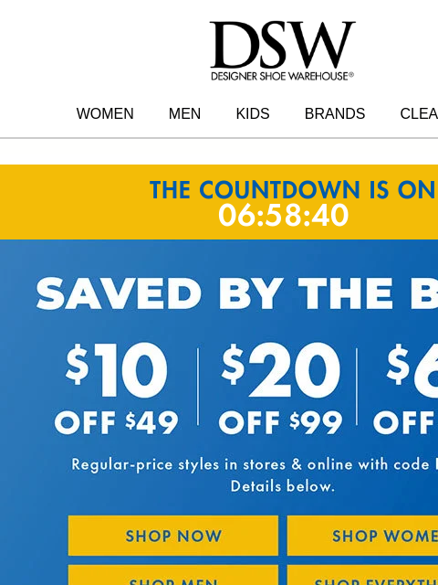 dsw newsletter: $10 SAVINGS END TONIGHT!