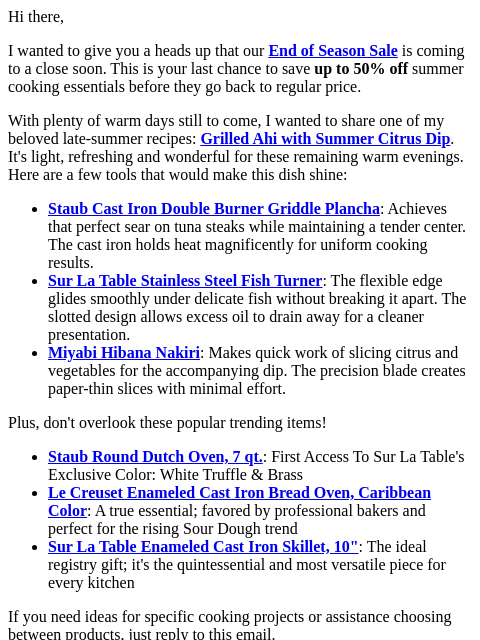surlatable newsletter: Last call on our exclusive deals!