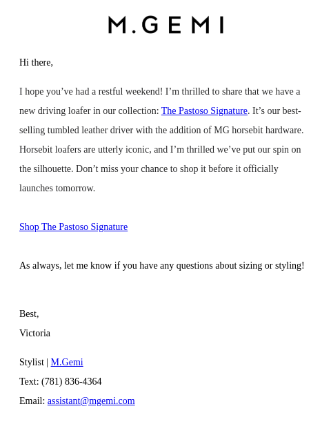 mgemi newsletter: Pre-Shop The Pastoso Signature